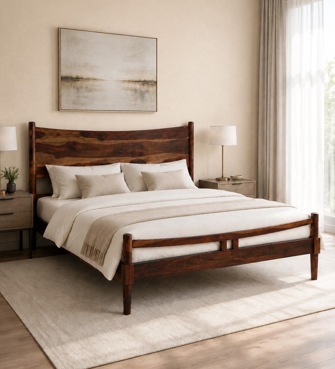 Swoon Sheesham Wood Queen Size Bed in Provincial Teak FinishShare By Woodsworth from Pepperfry