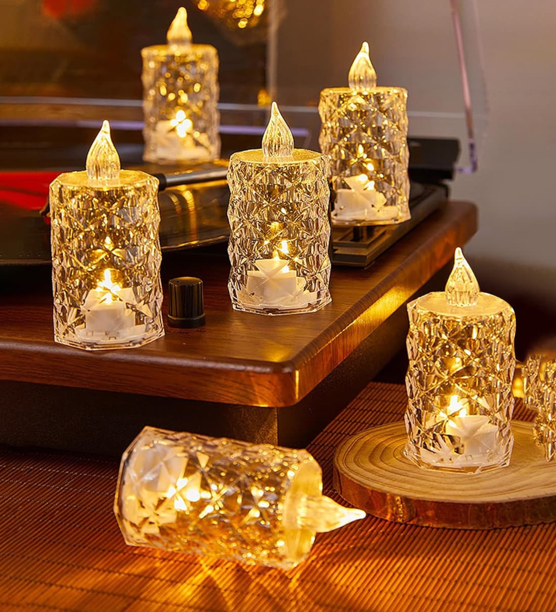 Set of 6 Flameless  Diamond Shape Plastic White Tea Light CandleShare By Homesake