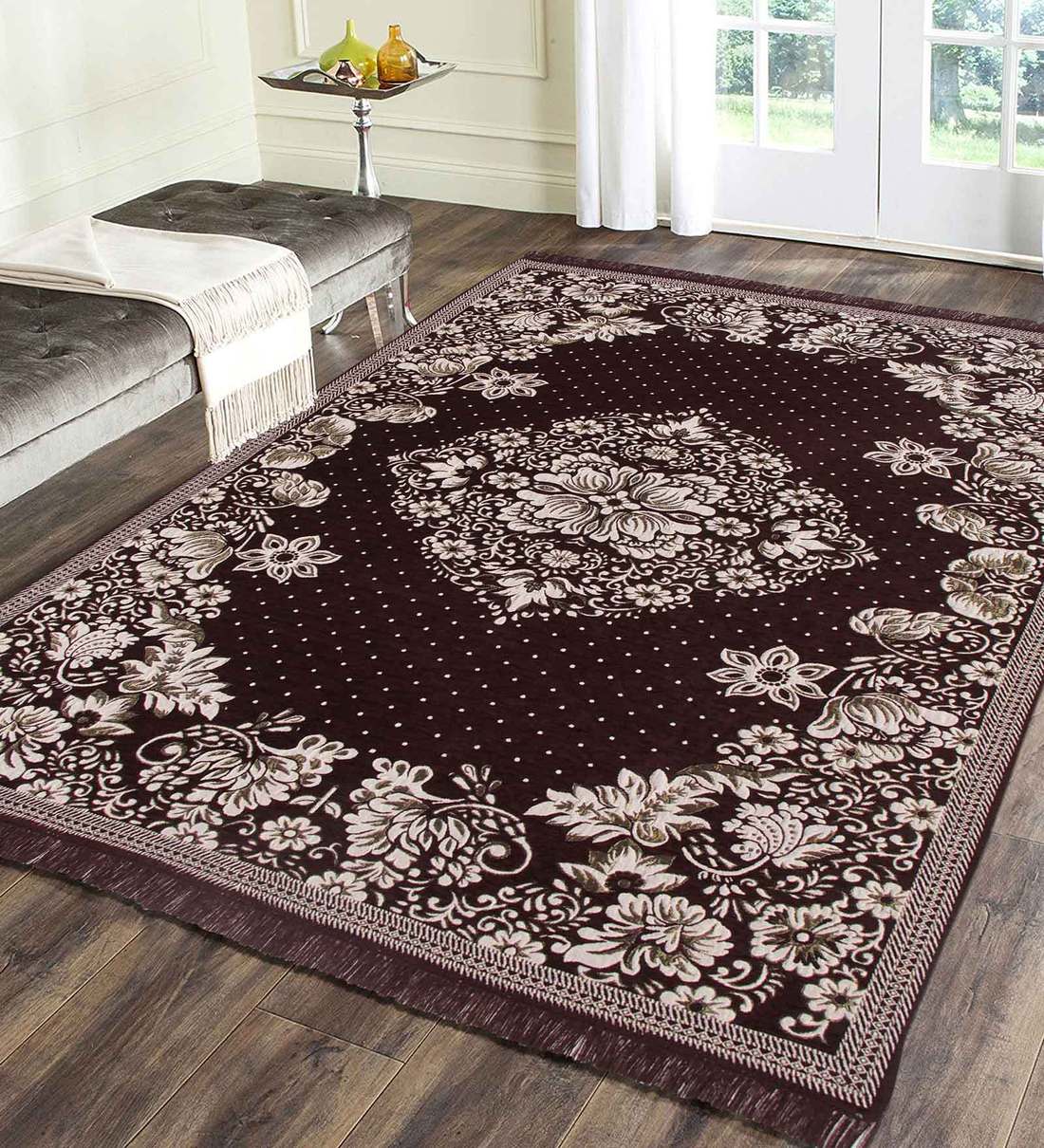 Brown Floral 4 X 6 Feet Machine Made CarpetShare By Braids