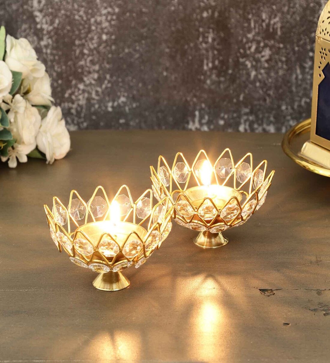 4 Inch Crystal Diyas (Set Of 2)Share By Purestory