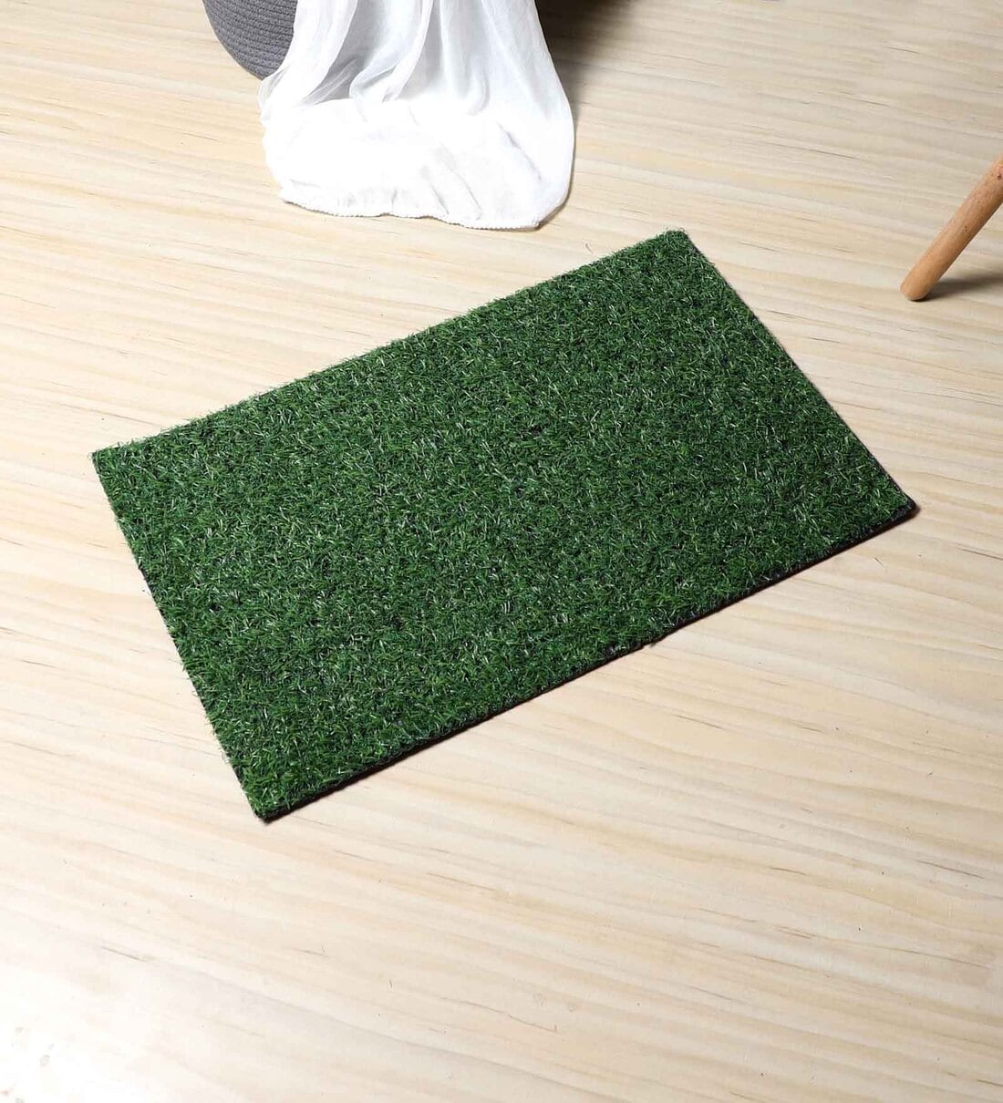 Green Polyester 24x16 Inches Anti Skid Grass Door MatShare By Utility jet