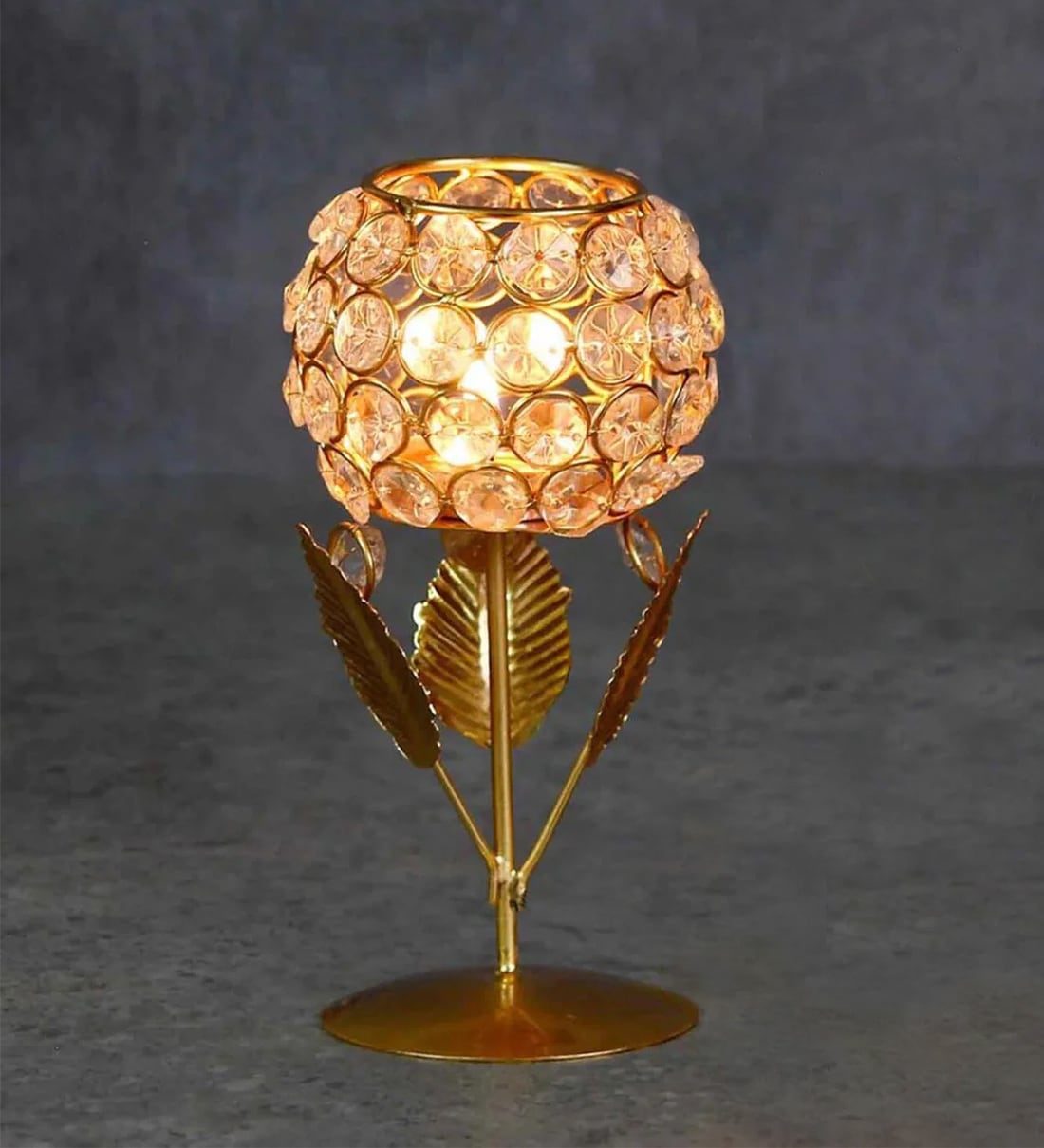 Crystal Flower 15cm Iron T- Light HolderShare By Fashion Bizz