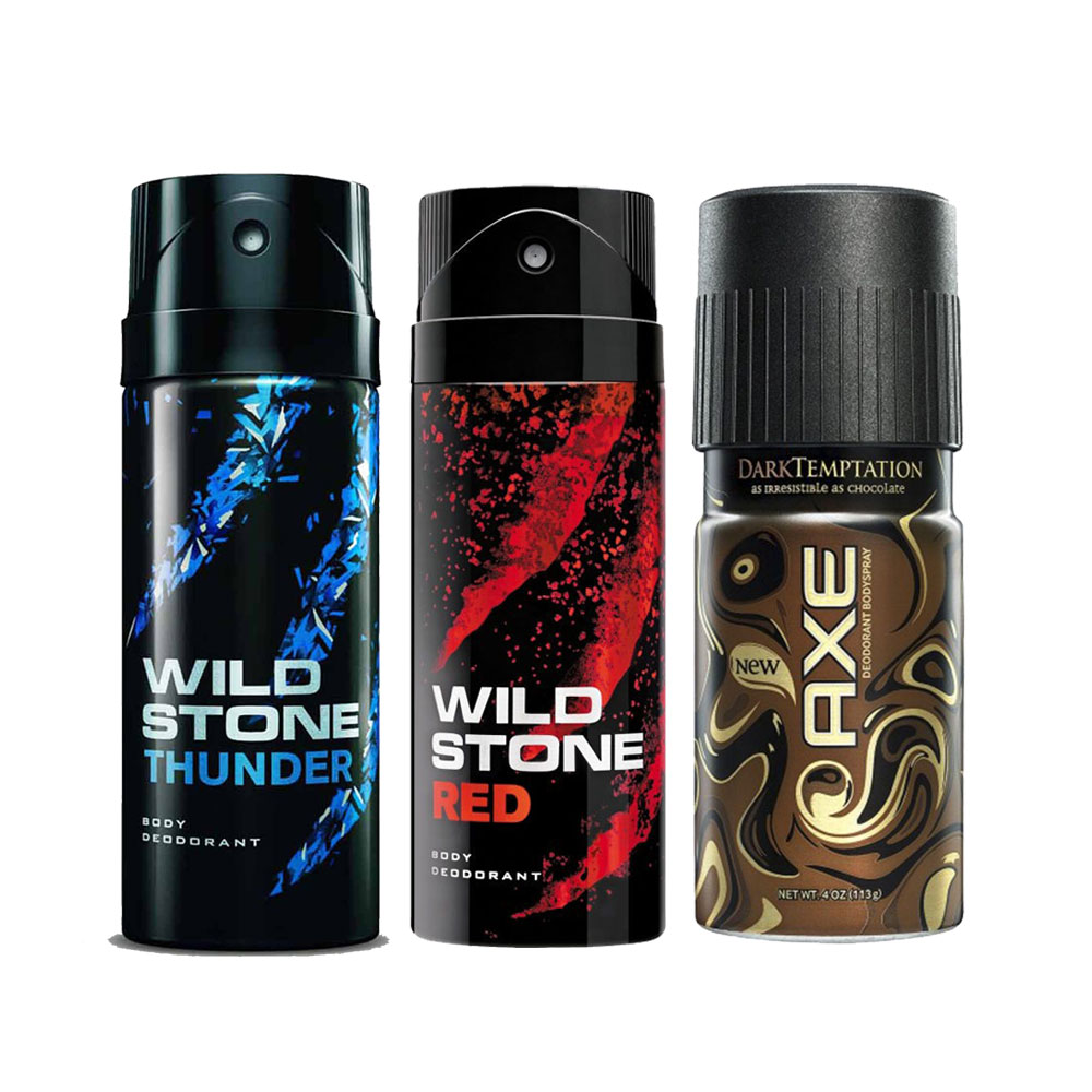 Wild stone Red, Wild stone Thunder and AXE Chocolate deodorant - 150 ml each (Combo of 3)