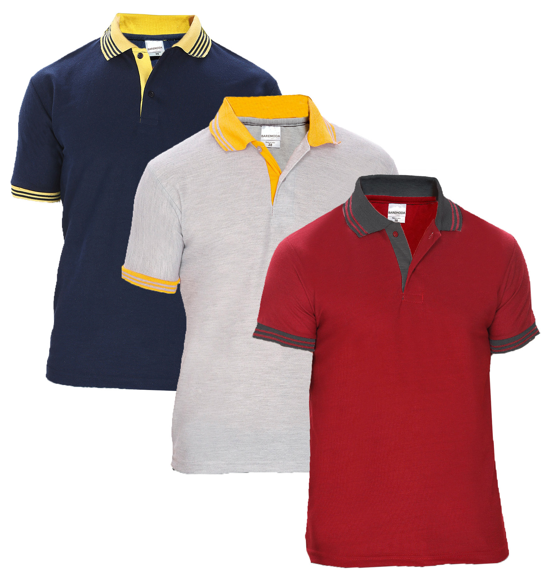 Pack of 3 Baremoda Men Multicolor Polo Collar T-Shirt