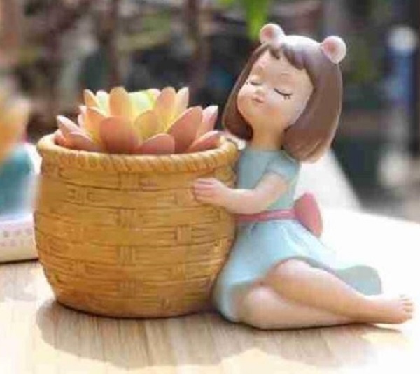 Home Artists Resin Girl Basket Pot