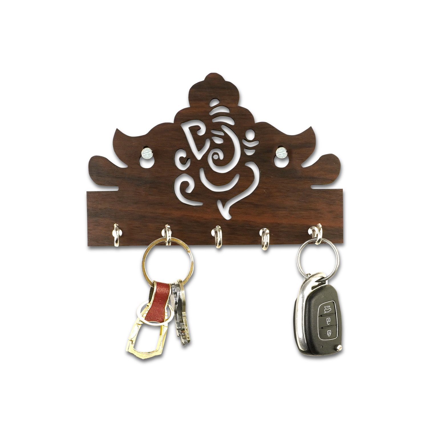 Brown Ganesha 5 Hooks Wood Key Holder