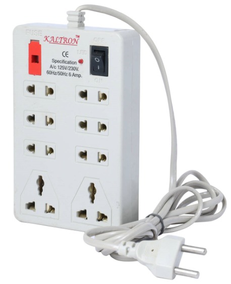 Kaltron VE102 Multi Pin White Extension Board ( 2.5 m , 8 Socket , 1 Switches)