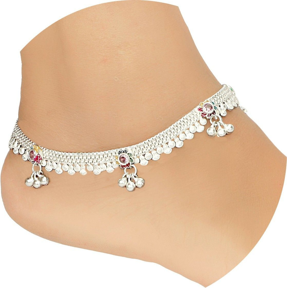 SHASHI ORNAMENTS 10.2 Inch 56gm Women and Girls Silver Plated Payal Fashion Jewellery Alloy Anklet (Pack of 2)
