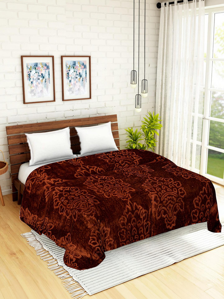 SPANGLE Solid Double Mink Blanket (Microfiber, Brown)
