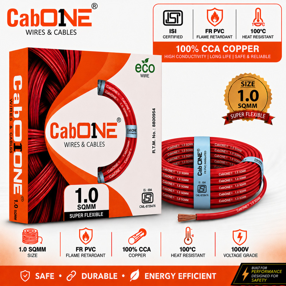 CabONE Lite 1.0 Sqmm Electrical Wire|90m|Single Core|Copper|FR PVC Insulation Domestic 1 sq/mm Red 300 ft. Wire (Red)