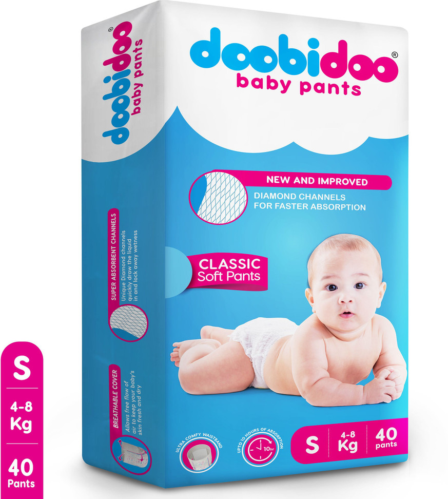 Doobidoo Newly Improved Classic Soft Diaper Anti-Leak Highly Absorbent Baby Pant 4-8 Kg - S (40 Pieces)