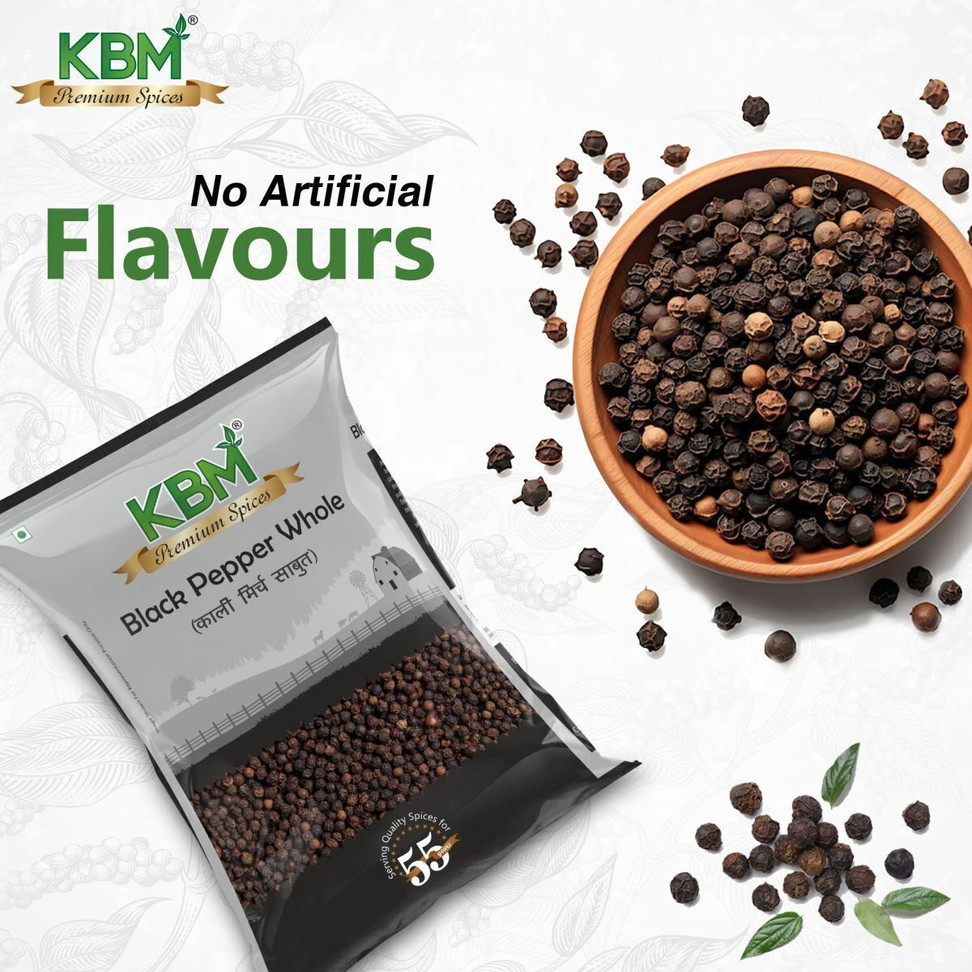 KBM Premium Black Pepper Whole pouch, with rich aroma and taste (100 g)