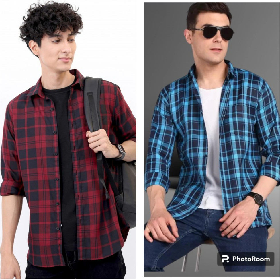 Mark Leurent Men Checkered Casual Red Shirt