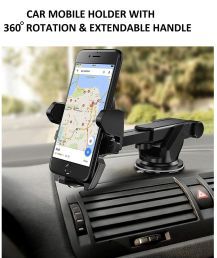 Car Mobile Holder 360 degree Double Clamp for Car Dashboard & Windshield with extendable handle