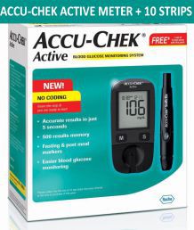 Accu Chek Active Glucose Monitor with Lifetime warranty + FREE 10 Sugar Test Strips Expiry Jan-2020