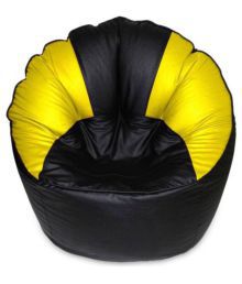 Caddy Full  Artificial  Leather Sofa Mudda Black Yellow Bean  Bag  Cover Jumbo/Sofa Chair 