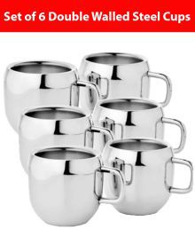 KC Stainless Steel Double Walled Coffee Tea Cup Mug 6 Pcs Set