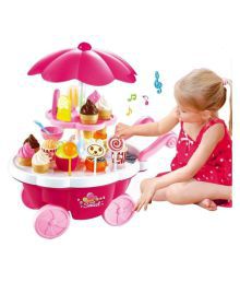 Civil Ice Cream Play Cart Kitchen Set Toy with Lights and Music, Small