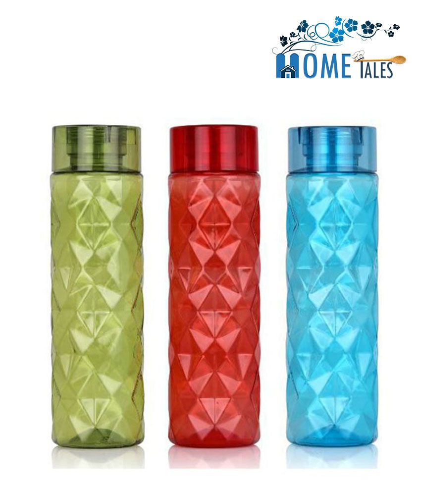 HOMETALES PET Fridge Water Bottle Set of 3, Multicolour, 1000 ml each