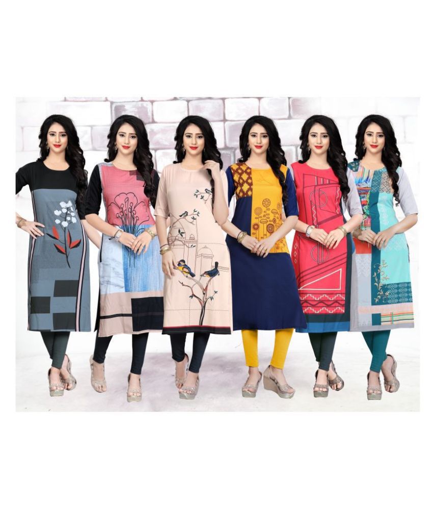 Fashion Tree Multicoloured Crepe Straight Kurti