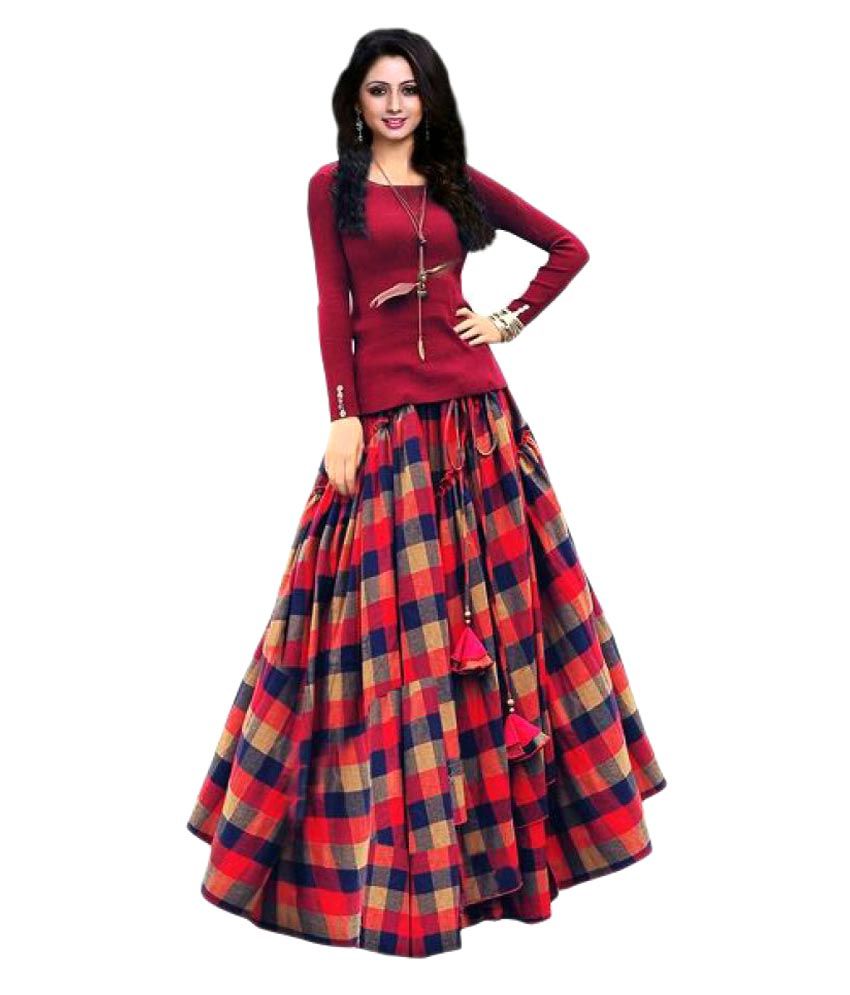 VF Designer Maroon and Red Bangalore Silk Semi Stitched Lehenga