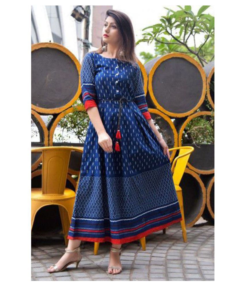 GVS Blue Cotton Anarkali Kurti