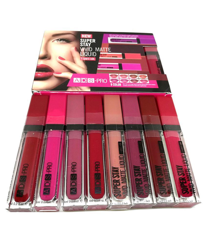 ADS Pro Matte Me Liquid Lipstick Smooth Lipstick Different Colors Pack of 8 9 mL