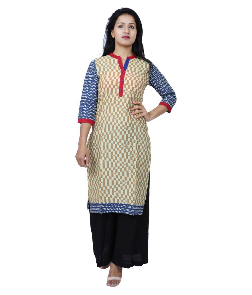 JAIPUR STUFF Beige Cotton Straight Kurti