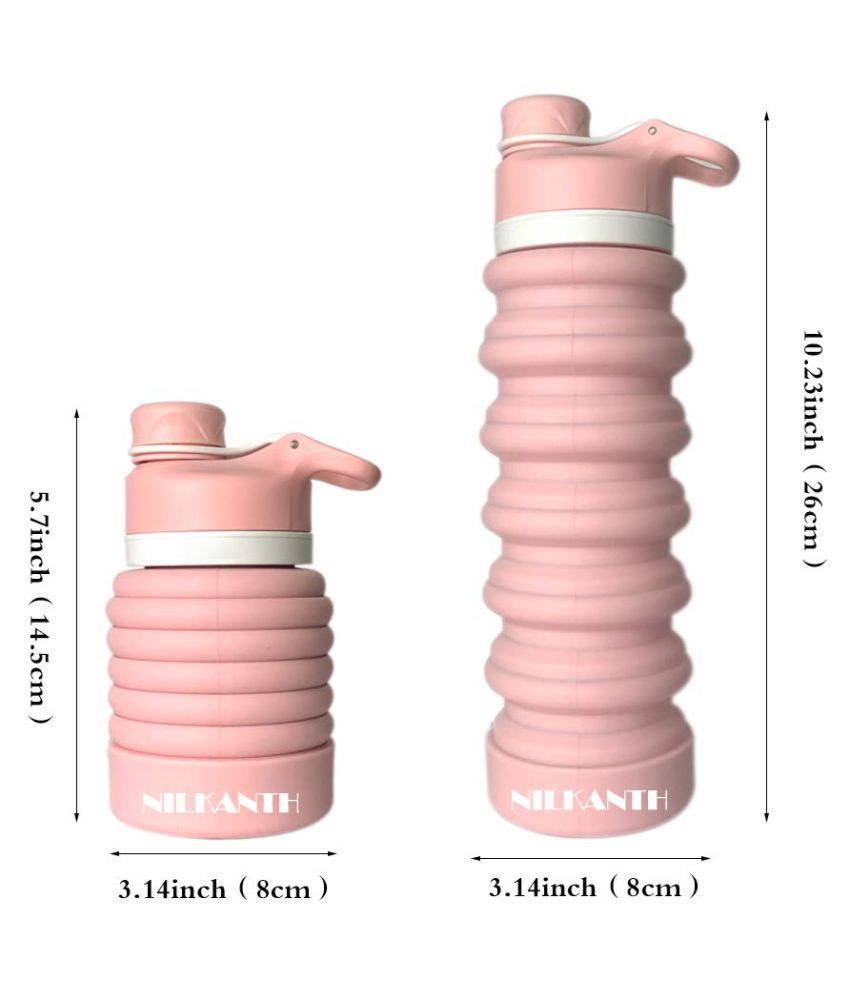 Hari Collapsible Water Bottle Food-Grade Silicone FDA Pink 550 mL Silicone Water Bottle set of 1