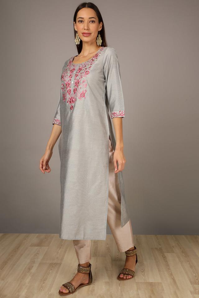 Kashish - Embroidered Viscose Blend Round Neck Womens Straight Kurta