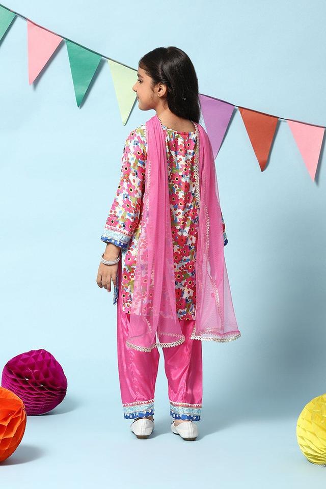 Biba girls - Printed Viscose Straight Fit Girls Kurta Salwar Dupatta Set