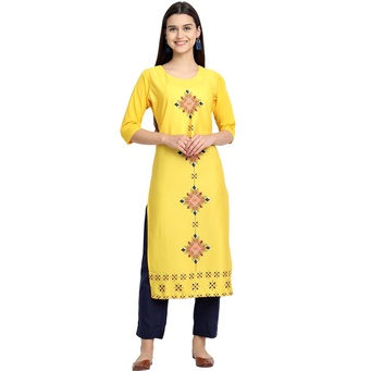 Women Printed Kurta (Yellow)