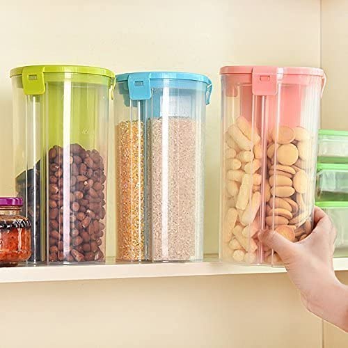 Food Container 3 in 1 Transparent Plastic Food Storage Airtight Container Jar for Cereals, Snacks, Pulses 3 Section appr