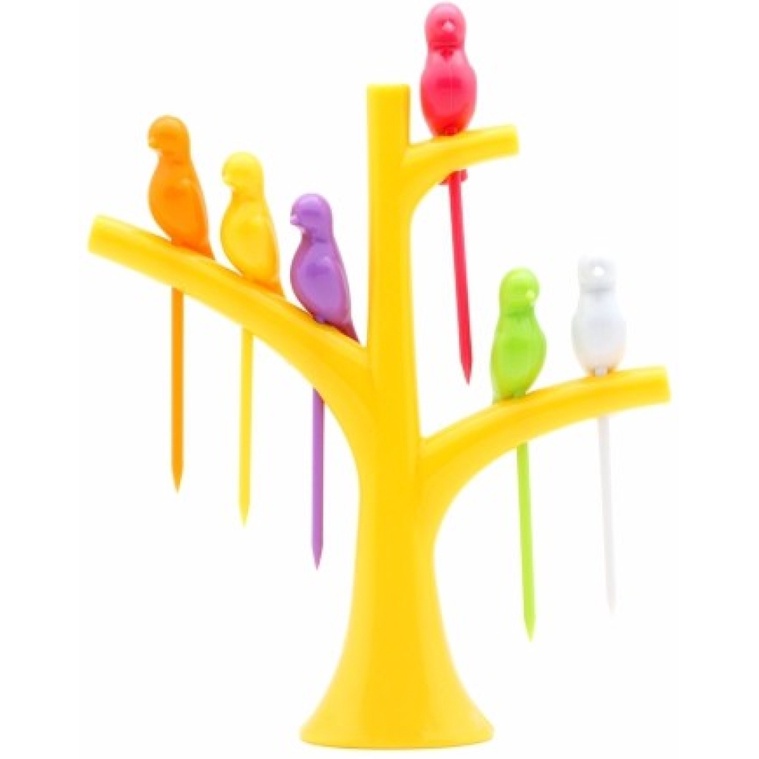DarkPyro 6 Bird Fruit Fork and 1 Tree Shape Holder/Bird Fruit Fork Set with Stand 6Pieces Multicolour
