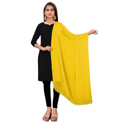 MAHESHWARI CREATIONS COTTON DUPATTA FOR WOMENS PLAIN SOLID YELLOW COLOUR (2.5 MTR CUT )