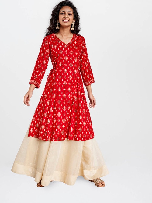 Global Desi Red Printed Kurta