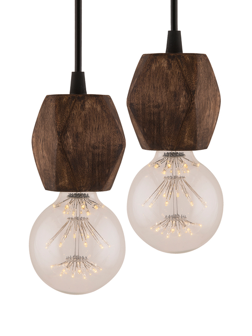 Homesake Walnut Hexagon Wooden Hanging Holders - Set of 2 (Bulb not included)