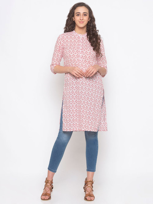 Globus White & Red Printed Kurta