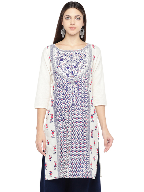 Globus White Printed Kurta