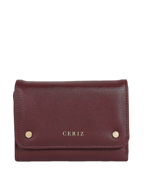 Ceriz Monique Classic Burgundy Solid Tri-fold Wallet For Women