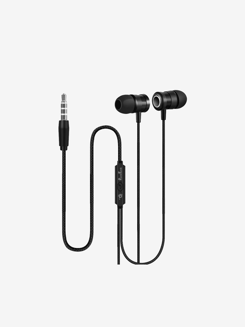 Punnkfunnk E200 Wired Earphone with Mic, Stereo Bass Noise Cancelling Headphone (Black)