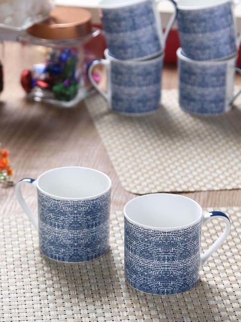 Goodhomes Blue Bone China Coffee Mugs (220 ml) - Set of 6
