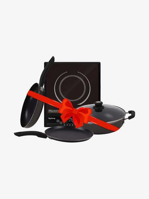 Lifelong LLCMB74 2000W Induction Cooktop with Non-Stick Cookware Set (Black)