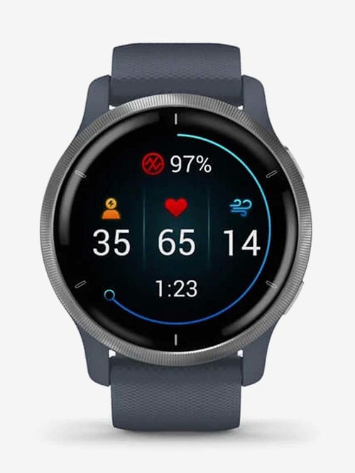 Garmin Venu 2 Smartwatch with Silicone Band (Silver Stainless Steel Bezel/Granite Blue)
