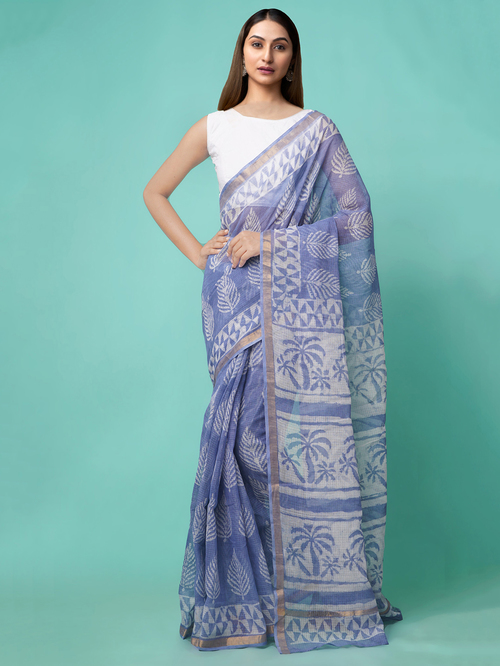 Unnati Silks Women's Pure Bagru Printed Kota Cotton Saree