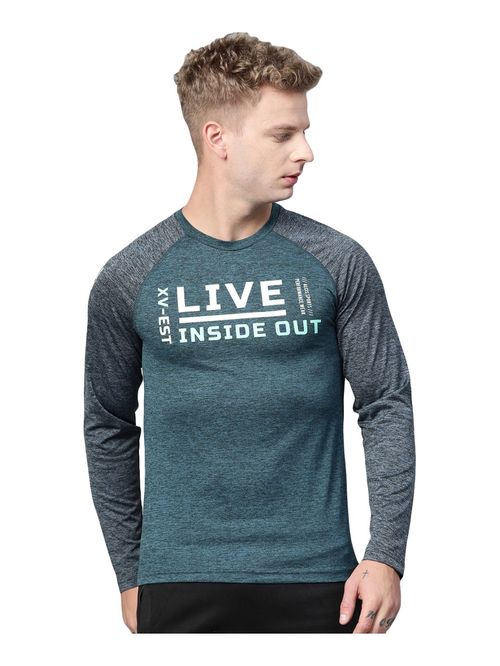 ALCIS Teal Blue Regular Fit Printed Sweatshirt