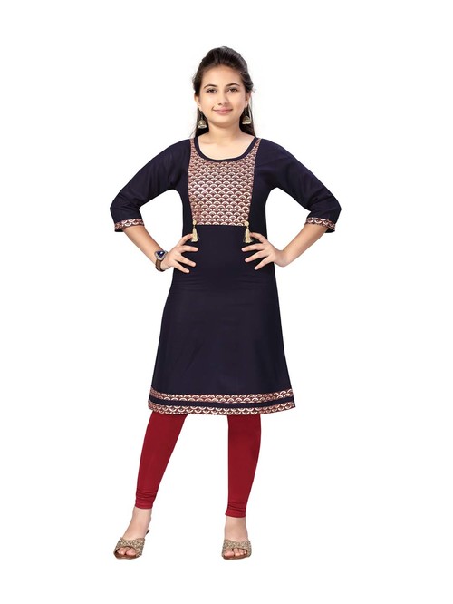 Aarika Kids Navy Cotton Printed Kurti