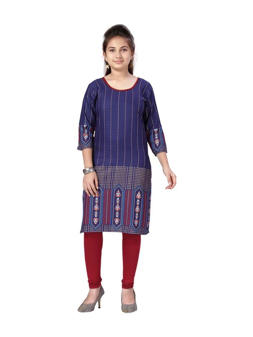 Aarika Kids Navy Cotton Printed Kurti