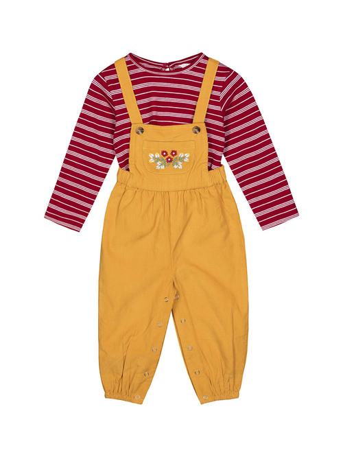 Budding Bees Kids Yellow & Red Embroidered T-Shirt with Dungaree