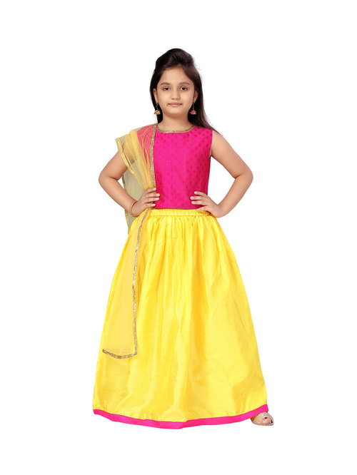 Aarika Kids Pink & Yellow Printed Choli, Lehenga with Dupatta